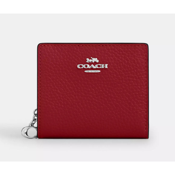 Coach Snap Wallet pebbled CBO77 leather/Silver/Dark Cardinal - Picture 8 of 10